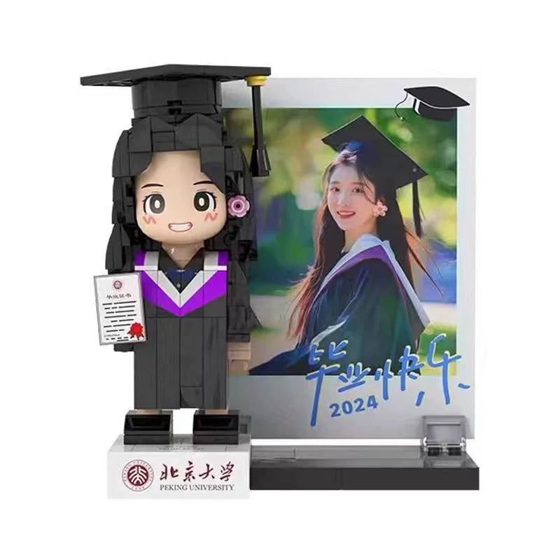 Square head boy photo studio photo customization building block portrait birthday gift DIY figure for boyfriend and girlfriend ornament