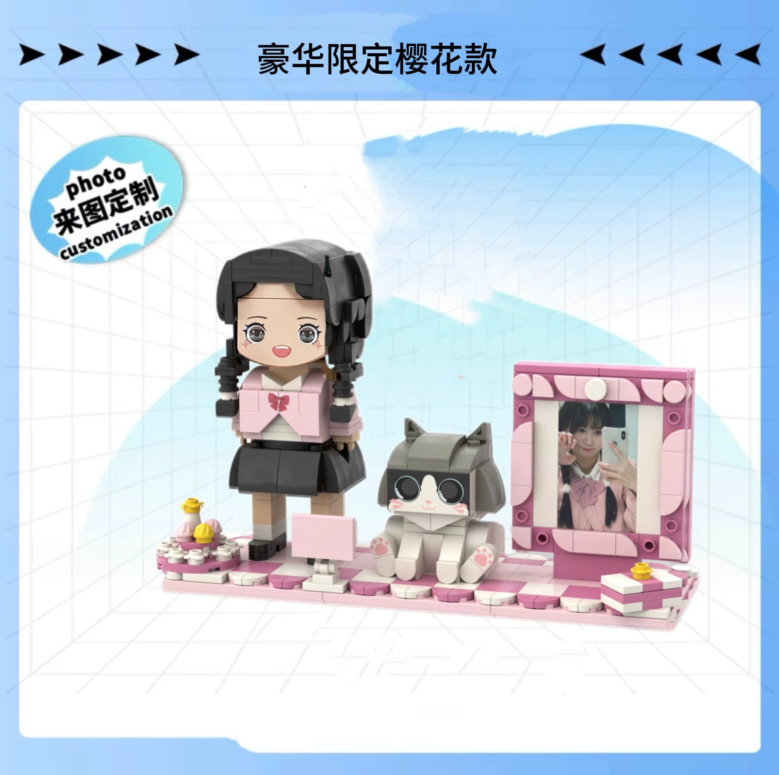 Square head boy photo studio photo customization building block portrait birthday gift DIY figure for boyfriend and girlfriend ornament