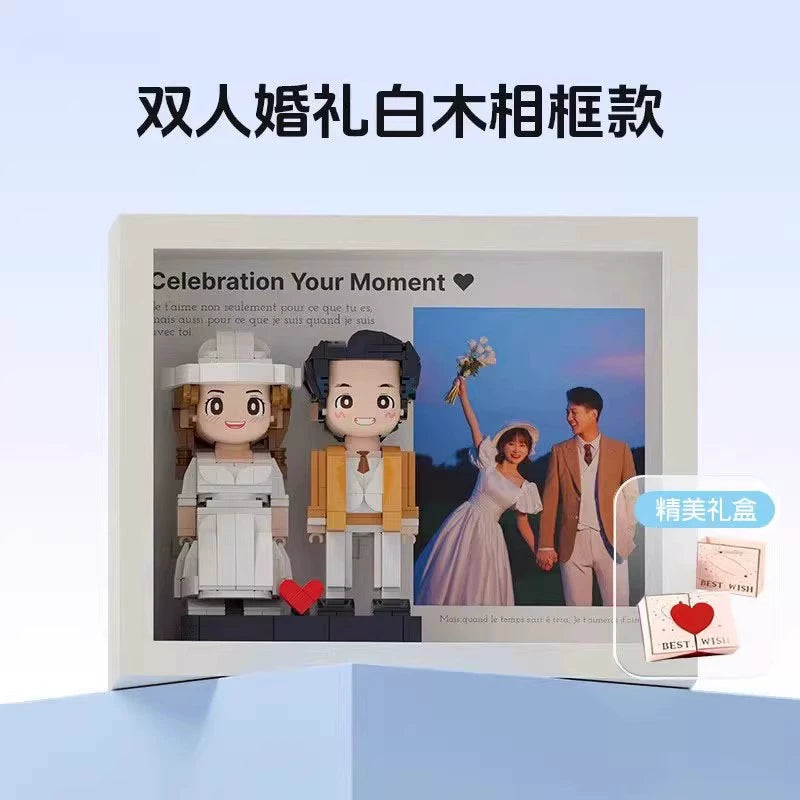 Square head boy photo studio photo customization building block portrait birthday gift DIY figure for boyfriend and girlfriend ornament