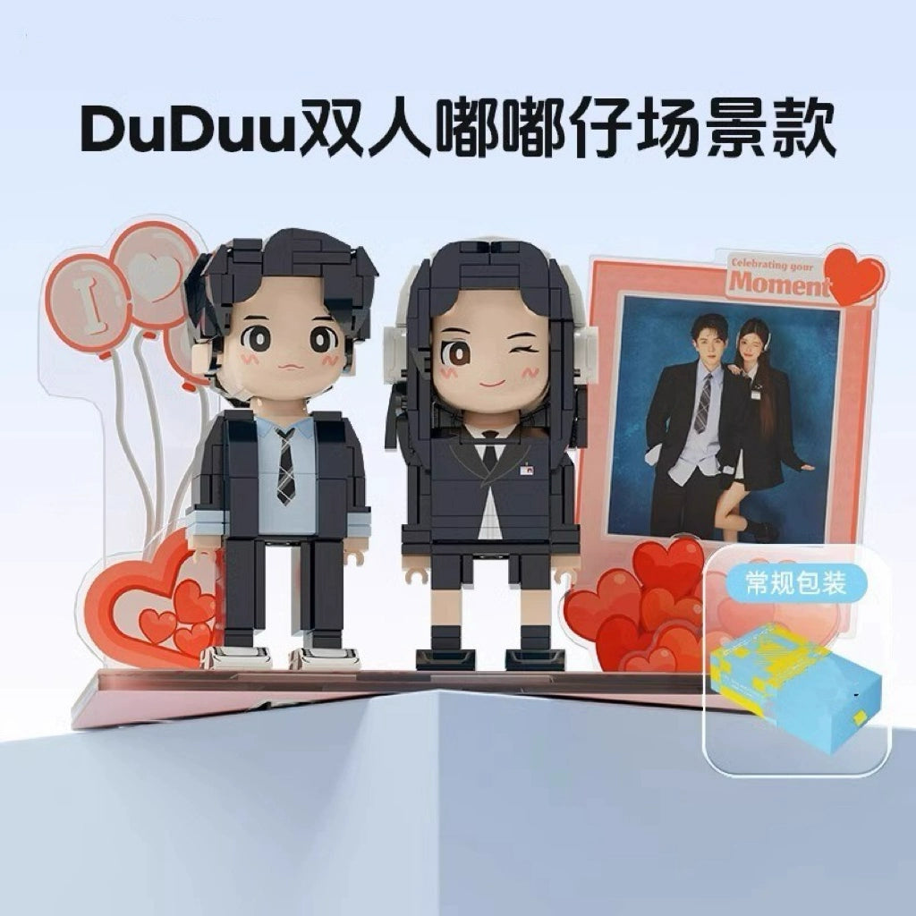 Square head boy photo studio photo customization building block portrait birthday gift DIY figure for boyfriend and girlfriend ornament