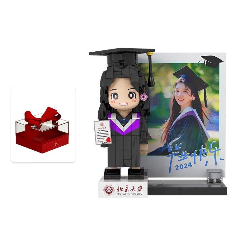 Square head boy photo studio photo customization building block portrait birthday gift DIY figure for boyfriend and girlfriend ornament