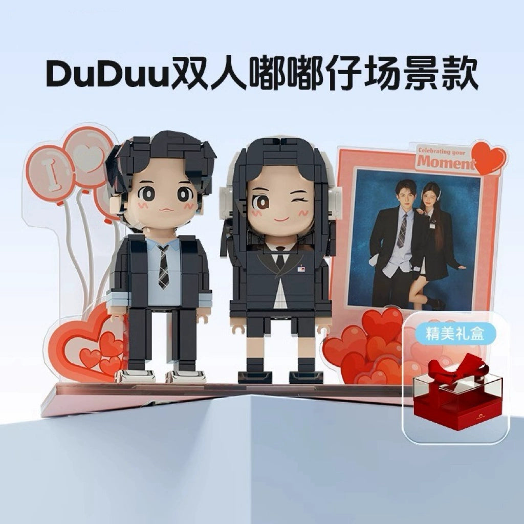 Square head boy photo studio photo customization building block portrait birthday gift DIY figure for boyfriend and girlfriend ornament