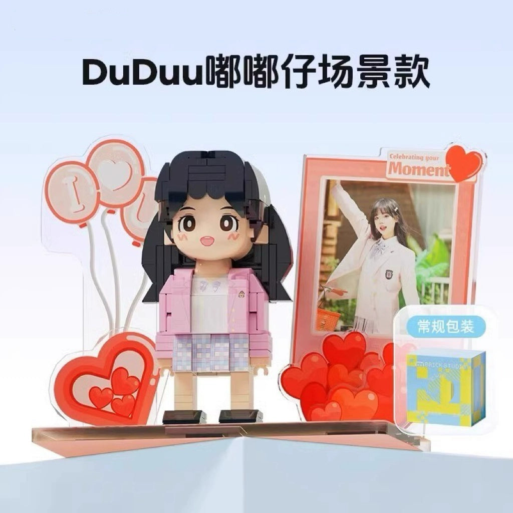 Square head boy photo studio photo customization building block portrait birthday gift DIY figure for boyfriend and girlfriend ornament