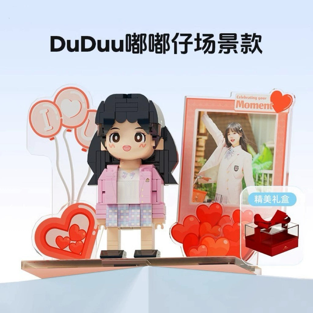 Square head boy photo studio photo customization building block portrait birthday gift DIY figure for boyfriend and girlfriend ornament