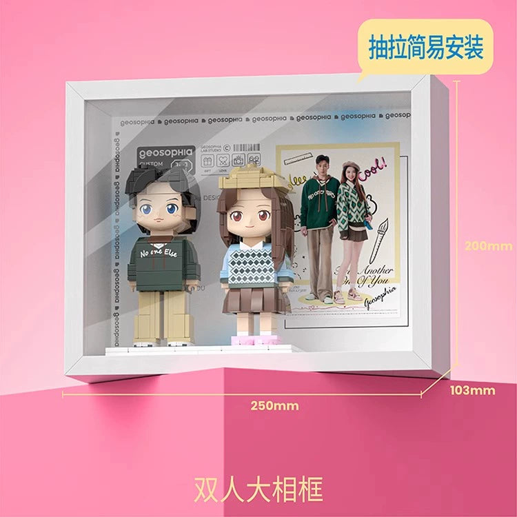 Square head boy photo studio photo customization building block portrait birthday gift DIY figure for boyfriend and girlfriend ornament
